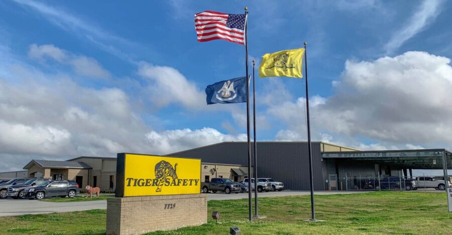 The Tiger Safety Rentals headquarters yard and shop in Broussard, Louisiana